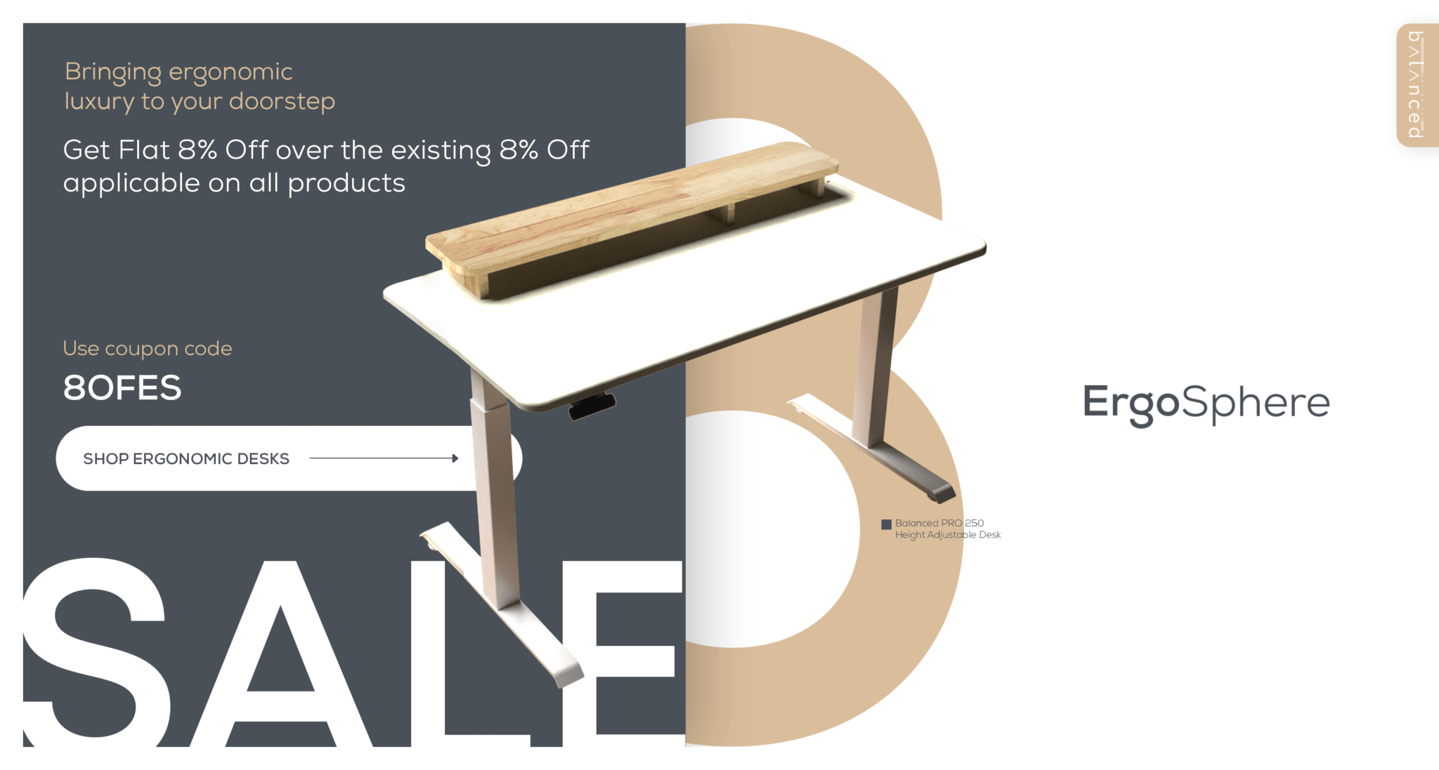 Balanced Desk Pro 360 - Solid Rubberwood Tabletop • Standing Table