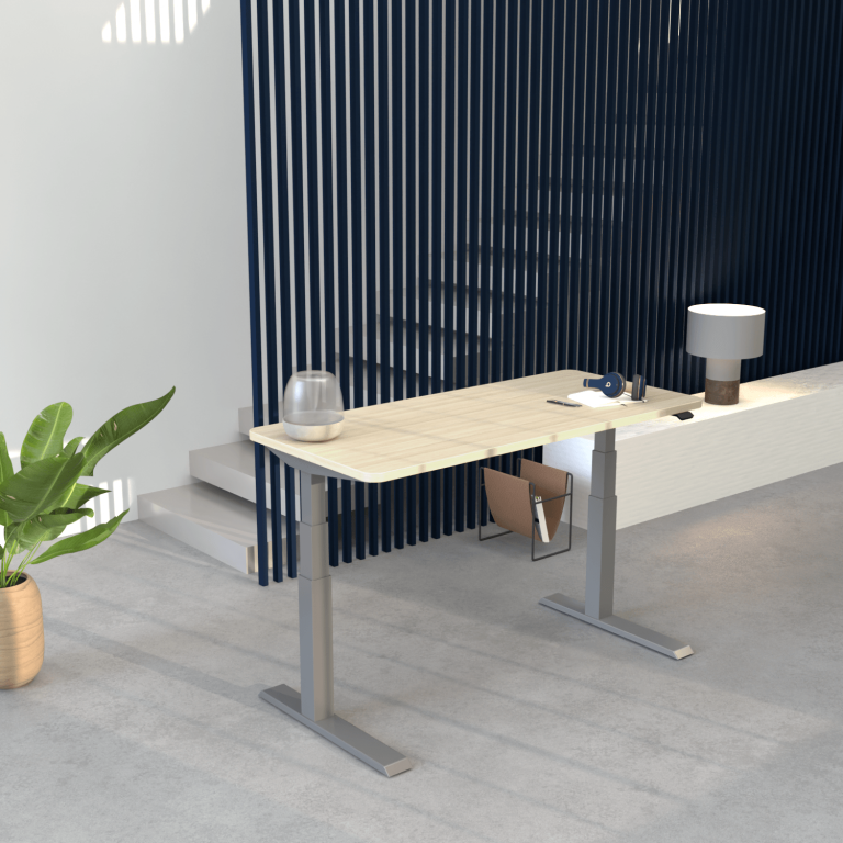 Balanced Pro 390 Standing Desk with Square columns in C-type Configuration and Easycare tabletop in Acacia Light Color